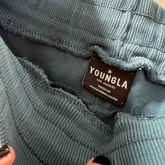 YoungLA Blue Athletic Shorts with Elastic Waistband and Drawstring - Picture 2 of 3